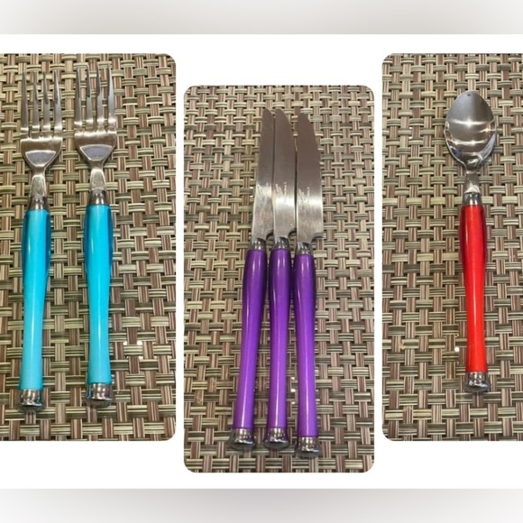 Gibson 6 -piece Replacements / Expansion Blue Purple and Red Stainless Flatware - Picture 1 of 10